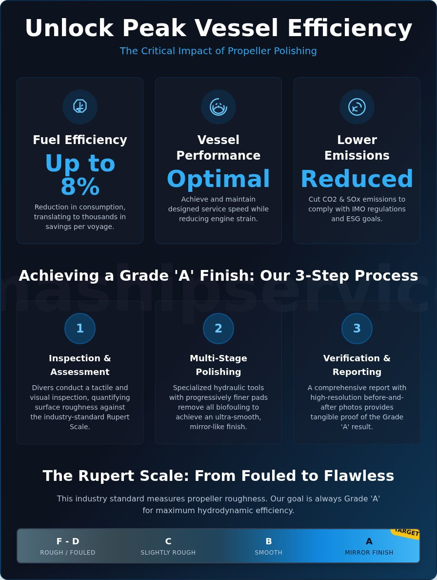 Expert Propeller Polishing Services for Peak Vessel Efficiency - Infographic
