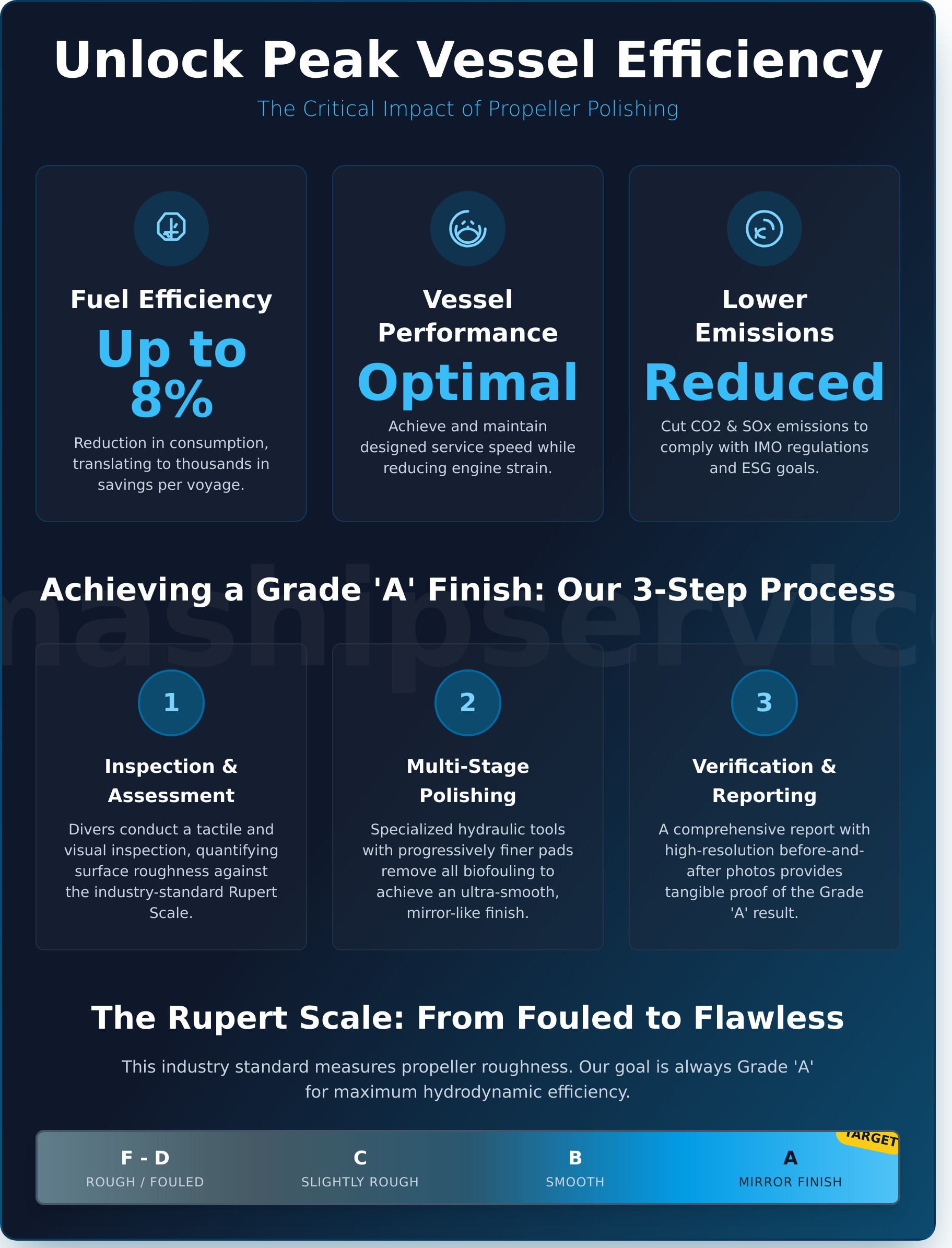 Expert Propeller Polishing Services for Peak Vessel Efficiency - Infographic