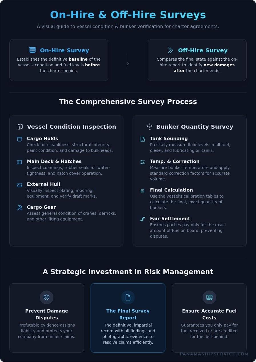 On-Hire & Off-Hire Surveys: A Complete Guide for Charterers & Owners - Infographic