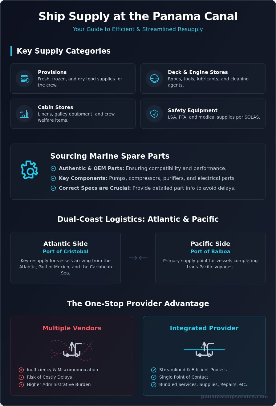Ship Supplies at the Panama Canal: A Complete Guide - Infographic