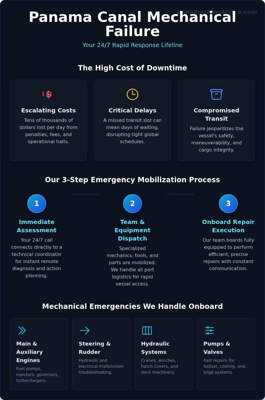 24/7 Marine Mechanic Panama Canal: Immediate Onboard Repair Service - Infographic