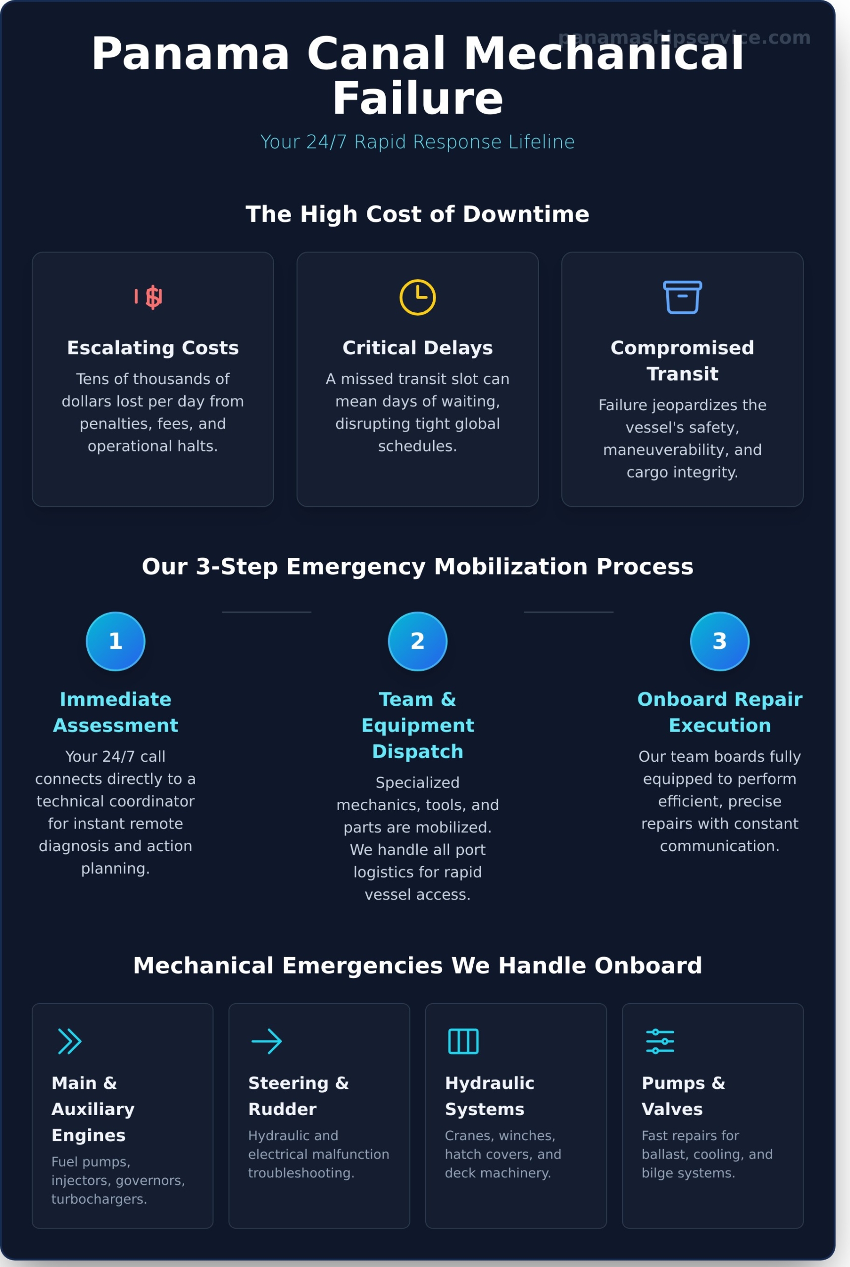 24/7 Marine Mechanic Panama Canal: Immediate Onboard Repair Service - Infographic
