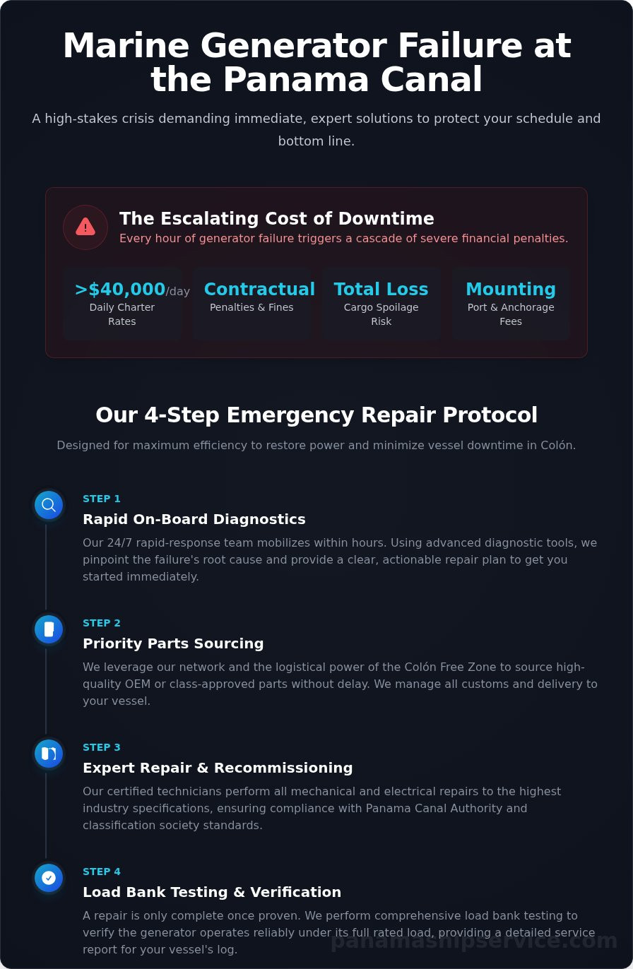 Expert Marine Generator Repair in Colón for Minimal Downtime - Infographic