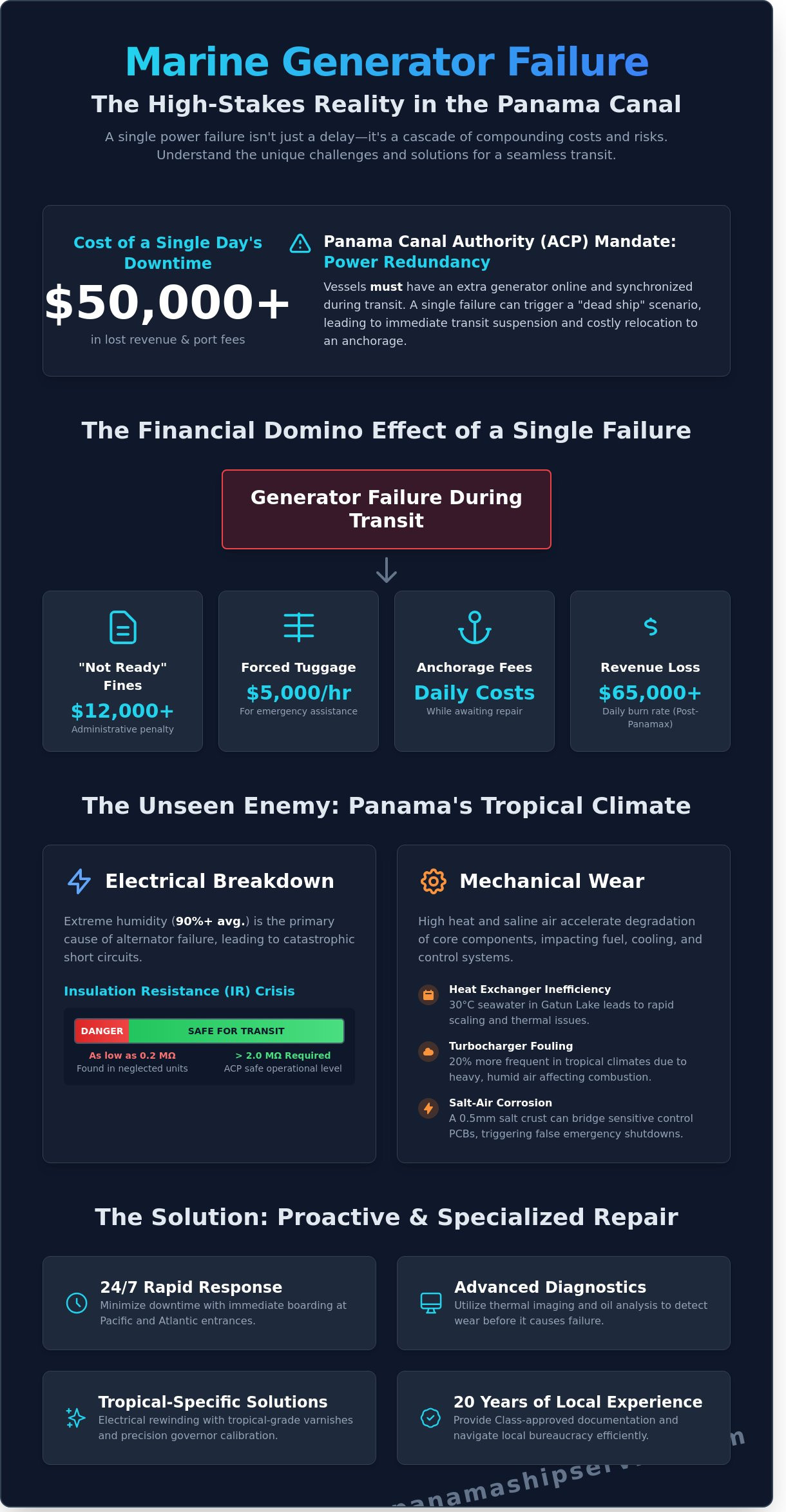 Marine Generator Repair Panama: Expert Solutions for Canal Transits (2026) - Infographic
