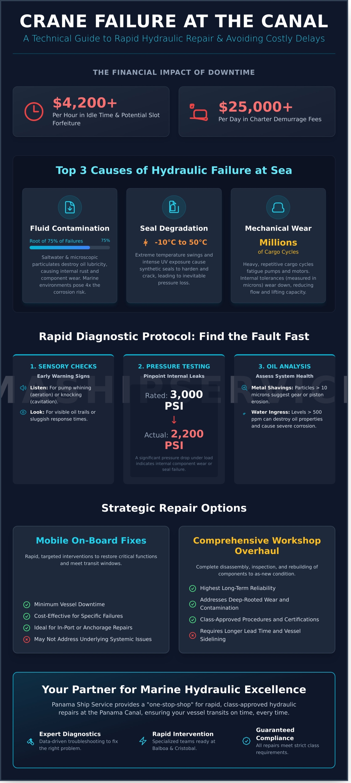 Ship Crane Hydraulic Repair: Minimizing Downtime at the Panama Canal - Infographic