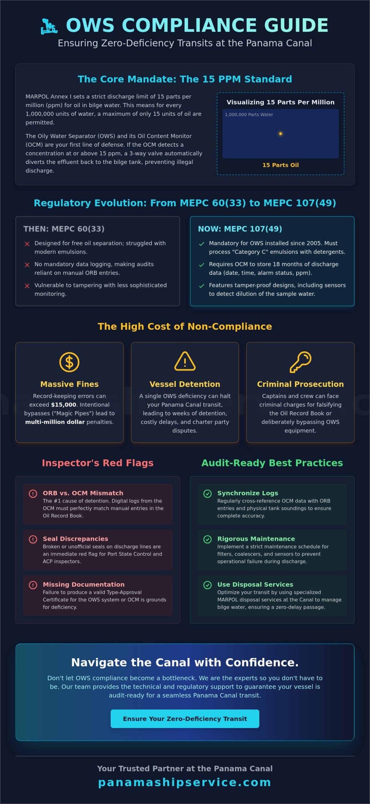 Oily Water Separator Compliance: A Comprehensive Guide for Panama Canal Transits (2026) - Infographic