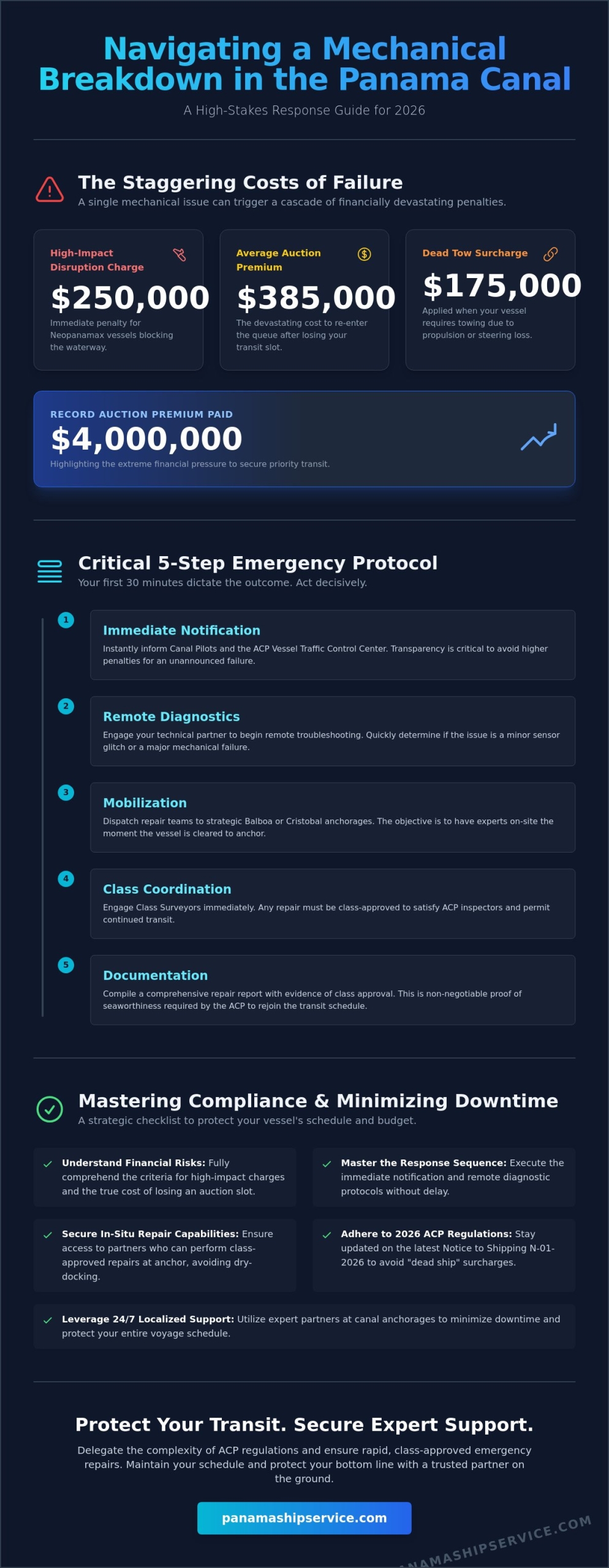 Mechanical Breakdown Response at the Panama Canal: A 2026 Rapid Recovery Guide - Infographic