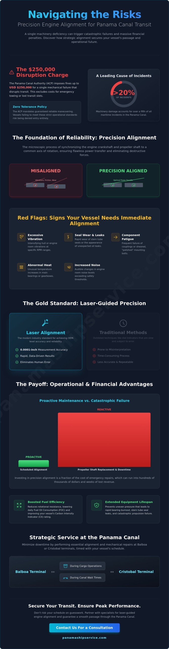 Expert Marine Engine Alignment Services: Optimizing Vessel Performance in Panama - Infographic